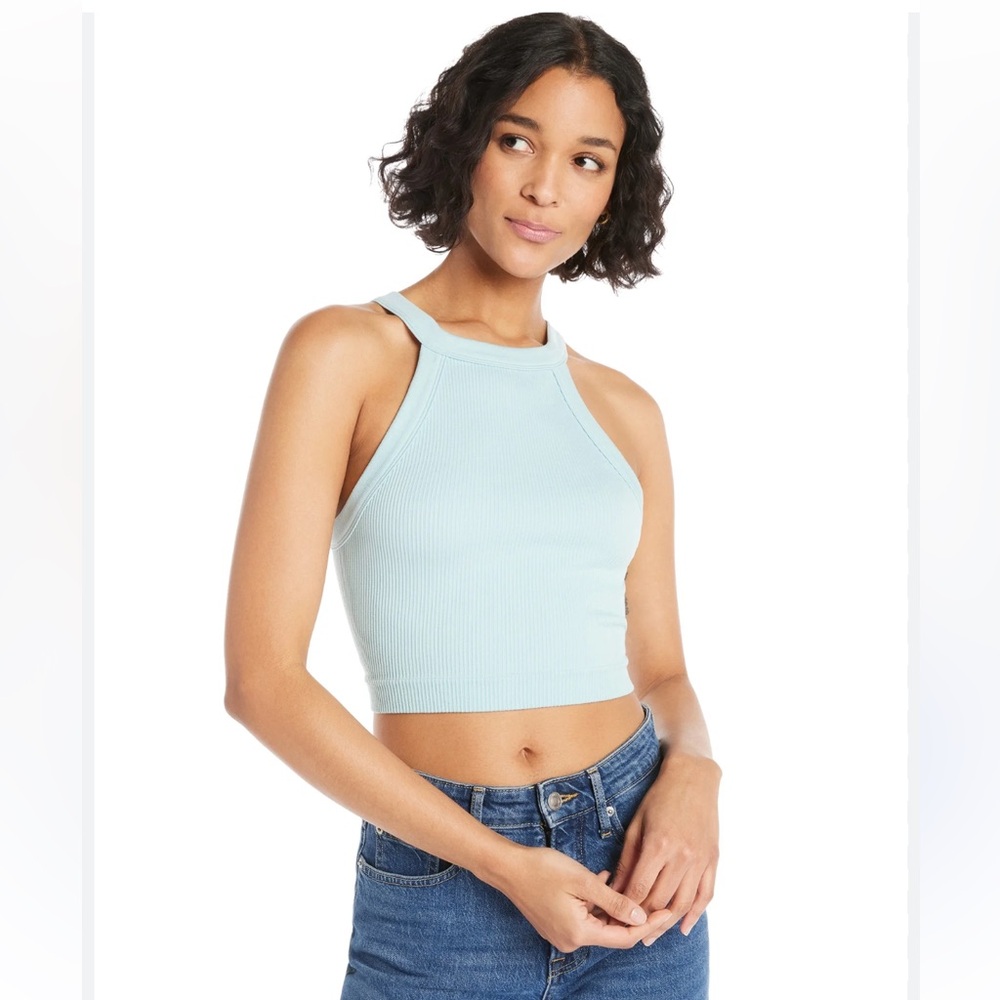 American Eagle women’s Light Blue Ribbed Halter Top